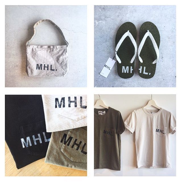 ．MHL.ロゴモノあれこれ完売が出てまいりました︎①ロゴショルダー  ベージュ ラス1②ビーチサンダル  Sサイズ（25㎝）完売③ロゴTEE  ウィメンズ カーキⅢ完売  メンズ  オフホワイト、カーキ  XL完売夏はこれから気になるものはお早めに見にいらしてくださいませ♩．#MHL.#logotee #logobag #beachsandals#hausmatsue #島根#松江